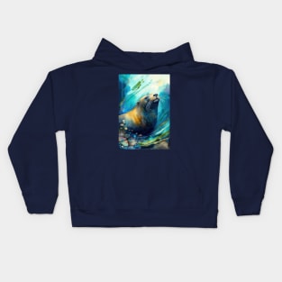 Watercolor Steller Sea Lion Art for Animal Lovers Kids Hoodie